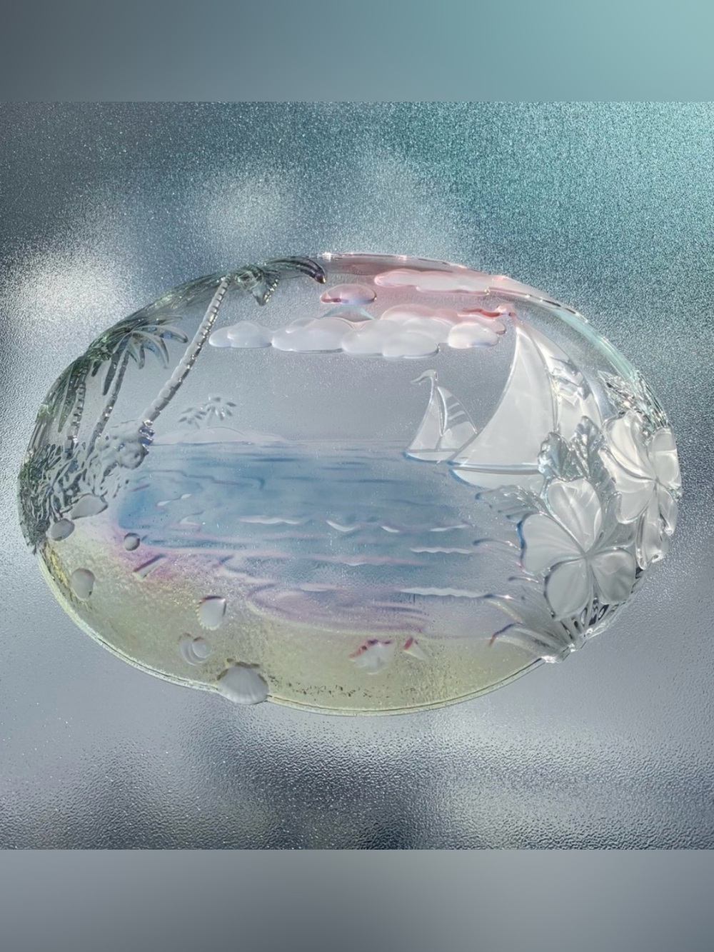 Mikasa 3D Sunrise Bay 18-1/2” Oval Sailboat Nautical Hostess Glass Platter - Picture 7 of 11